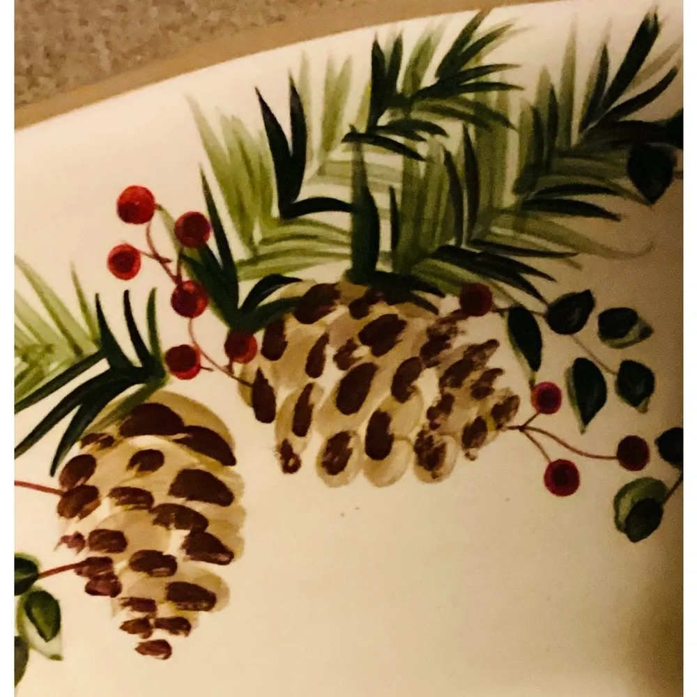🌲 CERAMIC PINE & BERRIES 13” BOWL SALAD 🥗 PINECONE Large BOWL VNPLVC